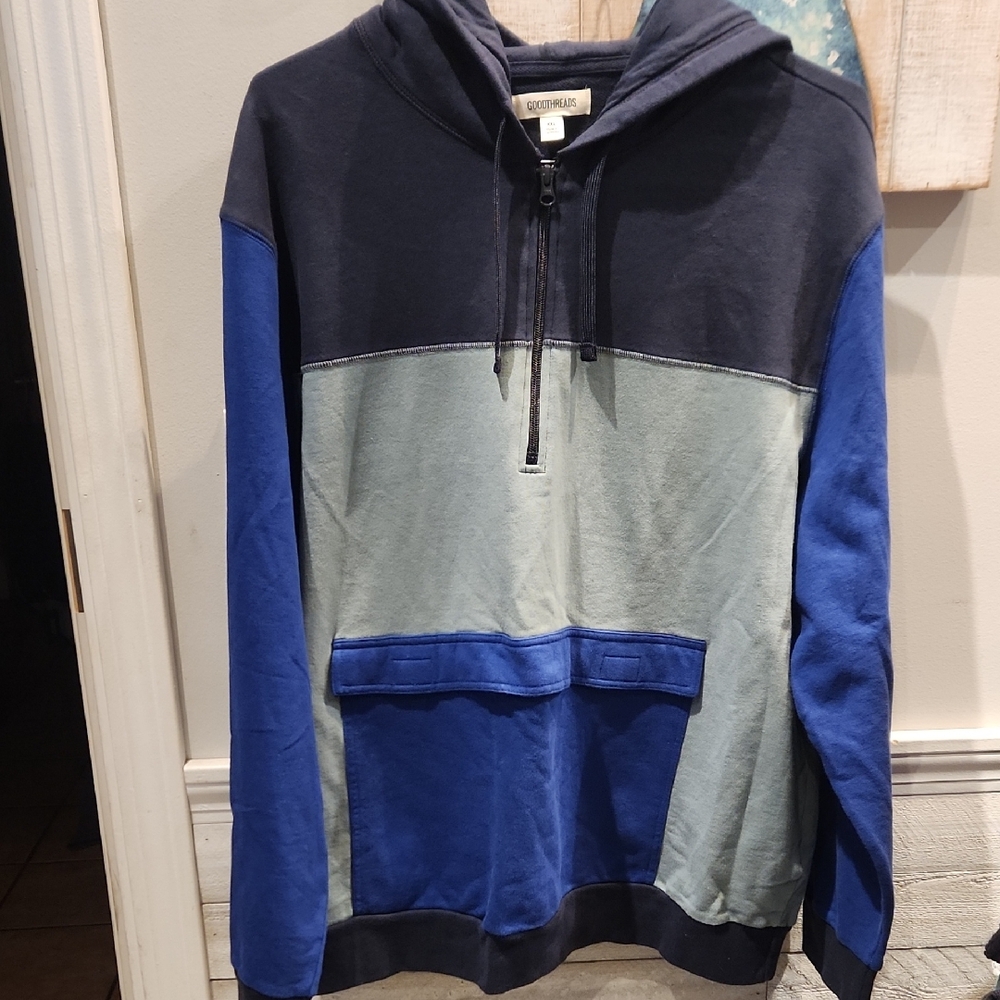 NWT Goodthreads Men's Multi Blue Colored 1/2 Zip Sweatshirt Sz XXL